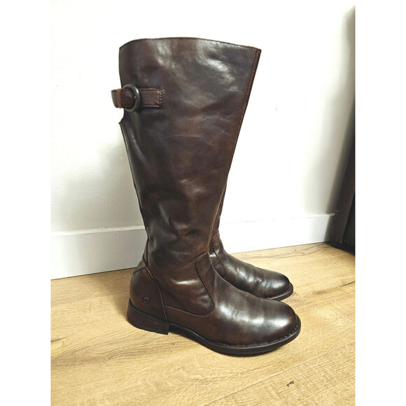 Born Brown Distressed Leather Tall Riding Boots Zip Buckle 8.5 Excellent - Picture 2 of 15